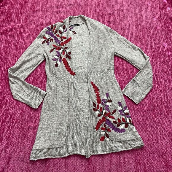 Nic + Zoe Embroidered Floral Open Front Cardigan Sweater Size Small - Picture 8 of 8